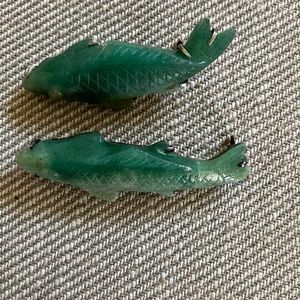 2 Asian carved jade fish pins